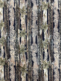 Rayon Vintage - Stripes in Tans, Black, Browns with Army Green Flowers