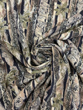 Rayon Vintage - Stripes in Tans, Black, Browns with Army Green Flowers
