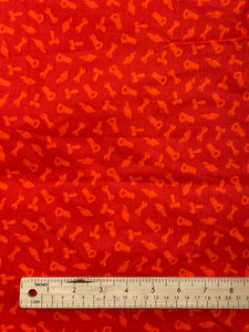 2002 3 1/8 YD Quilting Cotton Remnant - Orange Hand Tools on Darker Orange