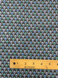 2 3/4 YD Quilting Cotton - Purple, Green, and Blue on Black with Metallic Silver Accents