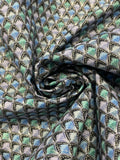 2 3/4 YD Quilting Cotton - Purple, Green, and Blue on Black with Metallic Silver Accents
