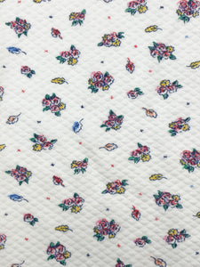 1 1/2 YD Polyester Knit Vintage - White with Floral Print