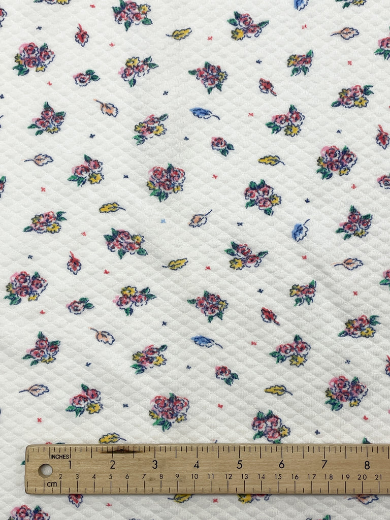 1 1/2 YD Polyester Knit Vintage - White with Floral Print
