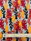 1 5/8 YD Cotton Flannel - Red and Orange Flames with Electric Guitars on Gray