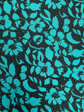 Polyester Vintage - Green Flowers and Small Dots on Black