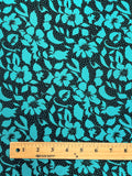 Polyester Vintage - Green Flowers and Small Dots on Black
