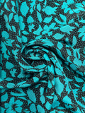 Polyester Vintage - Green Flowers and Small Dots on Black