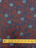 2 3/4 YD Quilting Cotton - Red Rings and Dots and White Dots on Navy Blue