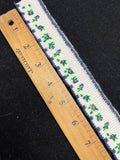 1/2 YD Cotton Ribbed Trim Vintage - White with Navy Blue Flowers and Scallops