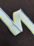 1 YD Cotton Ribbed Trim Vintage - Blue and White with Yellow Accents and Blue Scallops