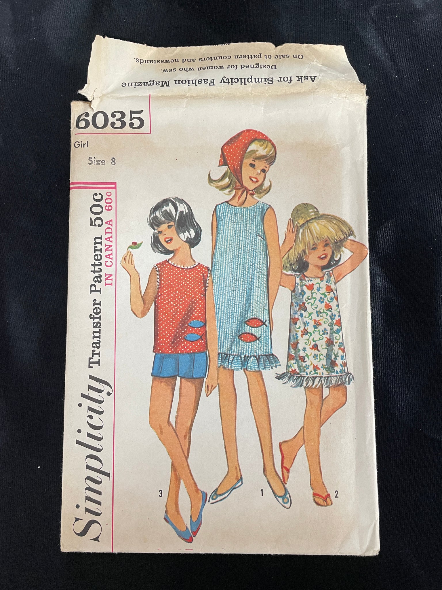 1965 Simplicity 6035 Pattern - Child's Dress, Top, Shorts and Scarf