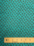 Cotton/Poly Vintage - Teal Green with Black and Gold Concentric Squares