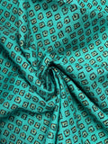Cotton/Poly Vintage - Teal Green with Black and Gold Concentric Squares