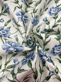 Cotton Home Dec. with Scothgard - Blue Carnations with Green Stems on White