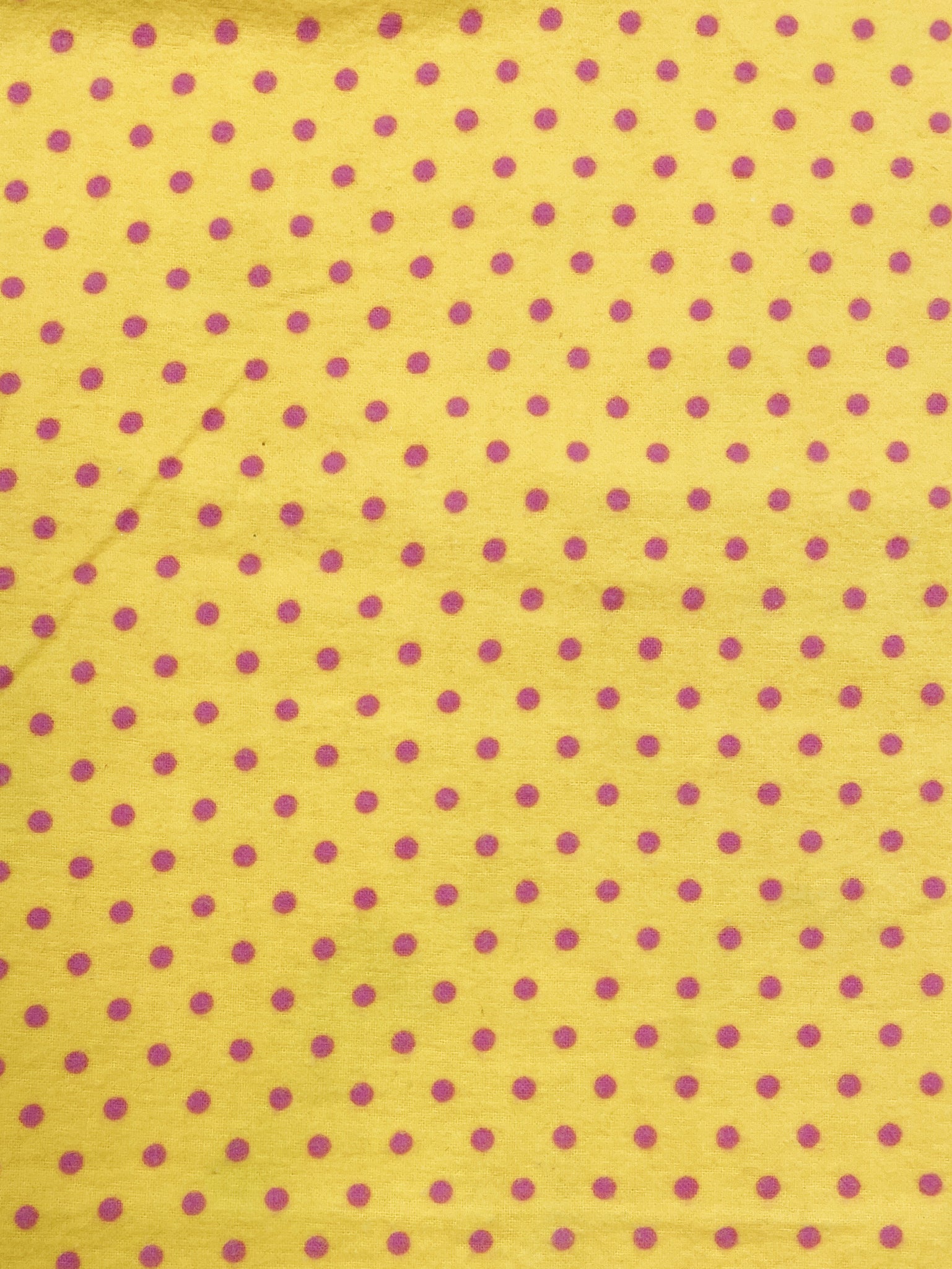 1 1/8 YD Cotton Flannel - Yellow with Pink Dots