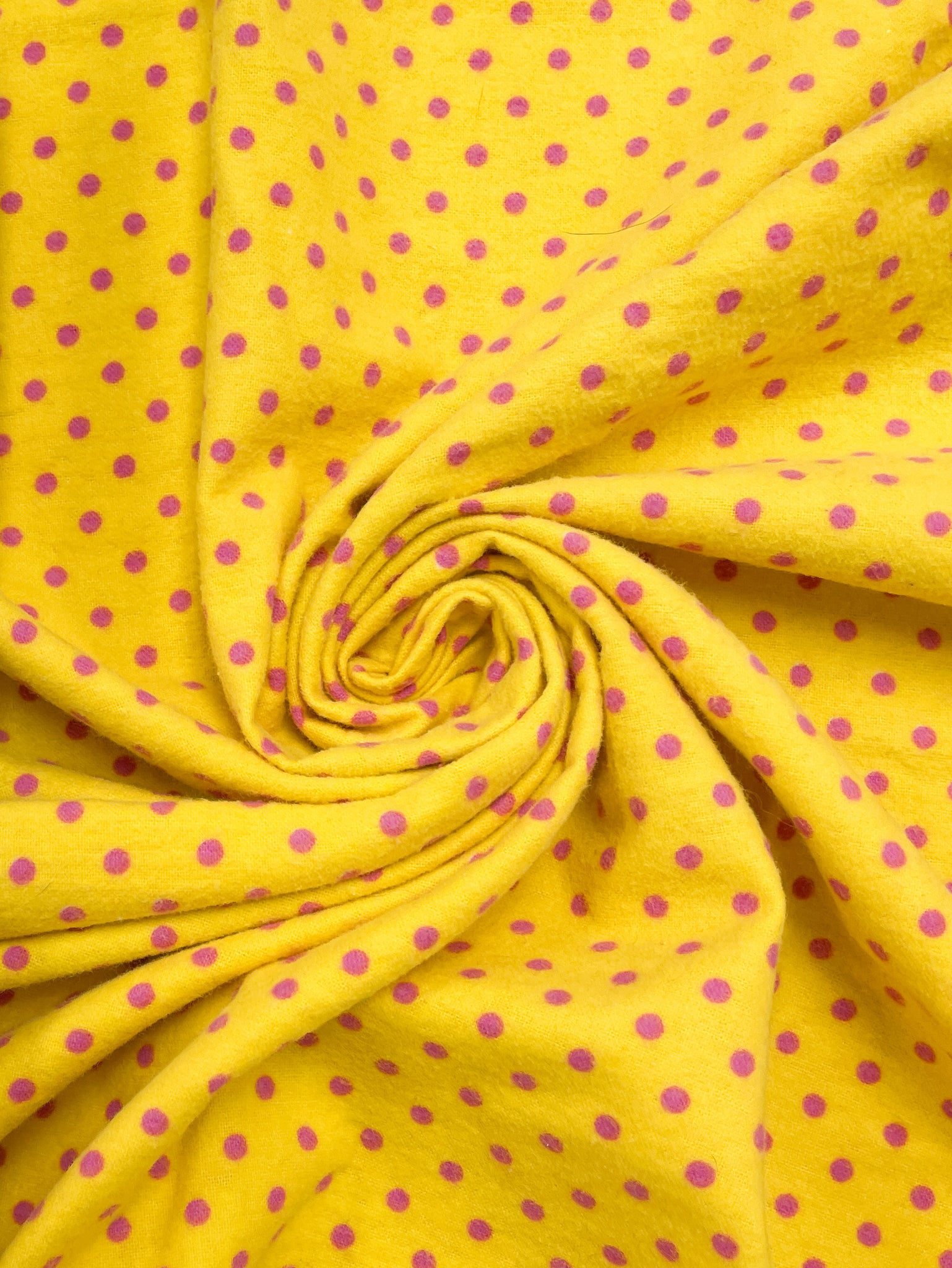 1 1/8 YD Cotton Flannel - Yellow with Pink Dots