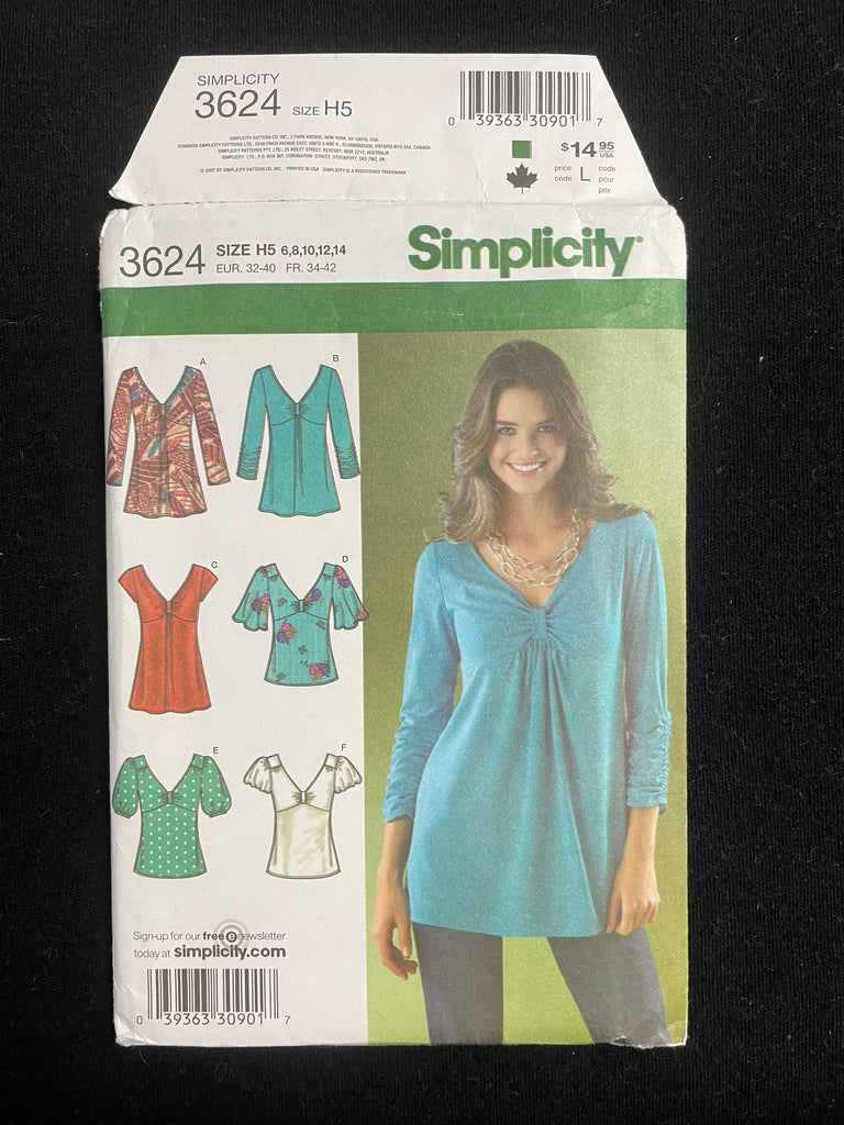 2007 Simplicity 3624 Sewing Pattern - Women's Knit Blouses FACTORY ...