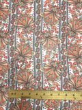 Polyester Chiffon Vintage - Peach and Orange Jacobean Flowers and Paisleys in Stripes on White Background