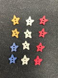 Buttons Plastic Set of 12 - Stars in Red, White, Blue, and Beige