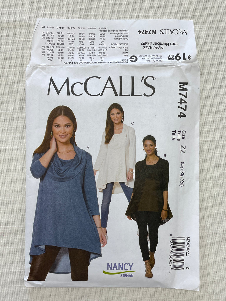 2016 McCall's 7474 Sewing Pattern - Knit Tunics FACTORY FOLDED