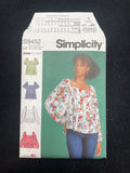2021 Simplicity 9452 Sewing Pattern - Adult Blouses FACTORY FOLDED