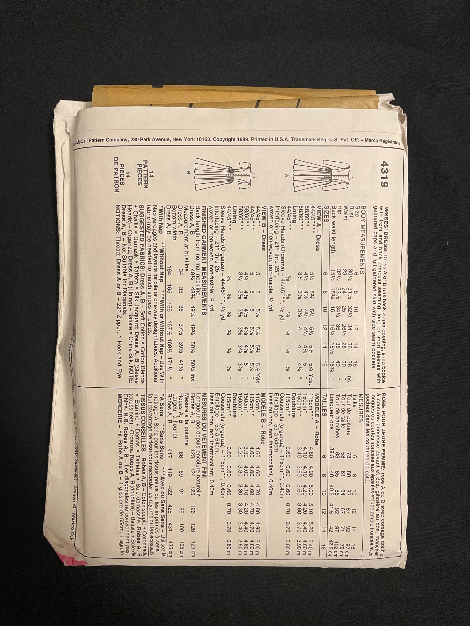 1989 McCall's 4319 Laura Ashley Sewing Pattern - Women's Dress