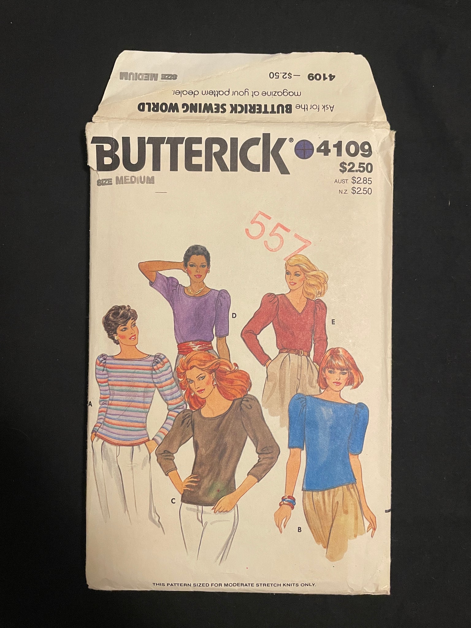1980s Butterick 4109 Sewing Pattern - Women's Knit Tops