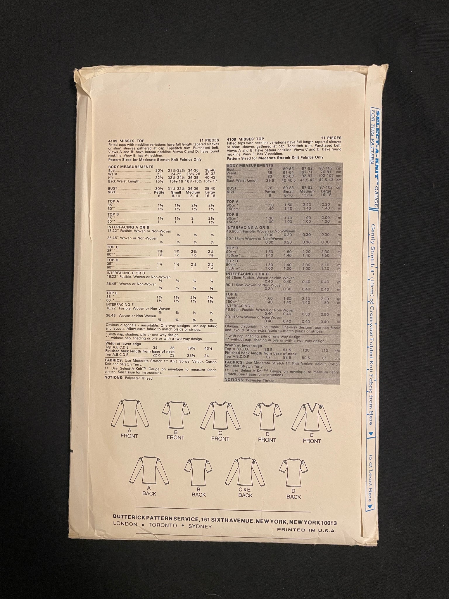 1980s Butterick 4109 Sewing Pattern - Women's Knit Tops