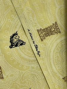 SALE 1 3/8 YD Cotton Vintage - Yellow with White Paisley and Unicorns
