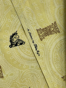 1 3/8 YD Cotton Vintage - Yellow with White Paisley and Unicorns