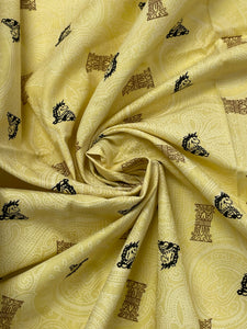 1 3/8 YD Cotton Vintage - Yellow with White Paisley and Unicorns