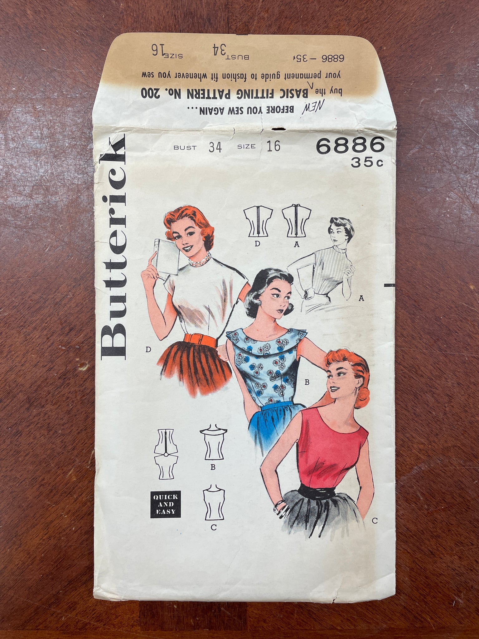 1950's Butterick 6886 Pattern - Tops