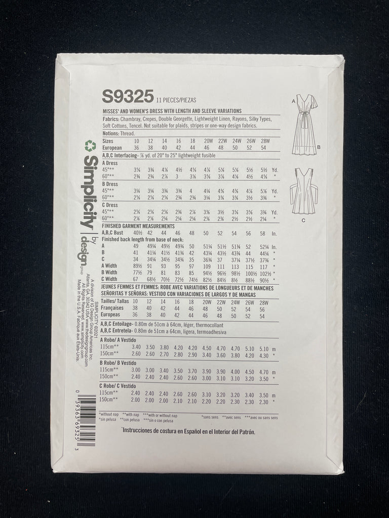 Simplicity Pattern 9325 2021 Simplicity 9325 Pattern - Dress FACTORY FOLDED – Lucky DeLuxe Fabrics