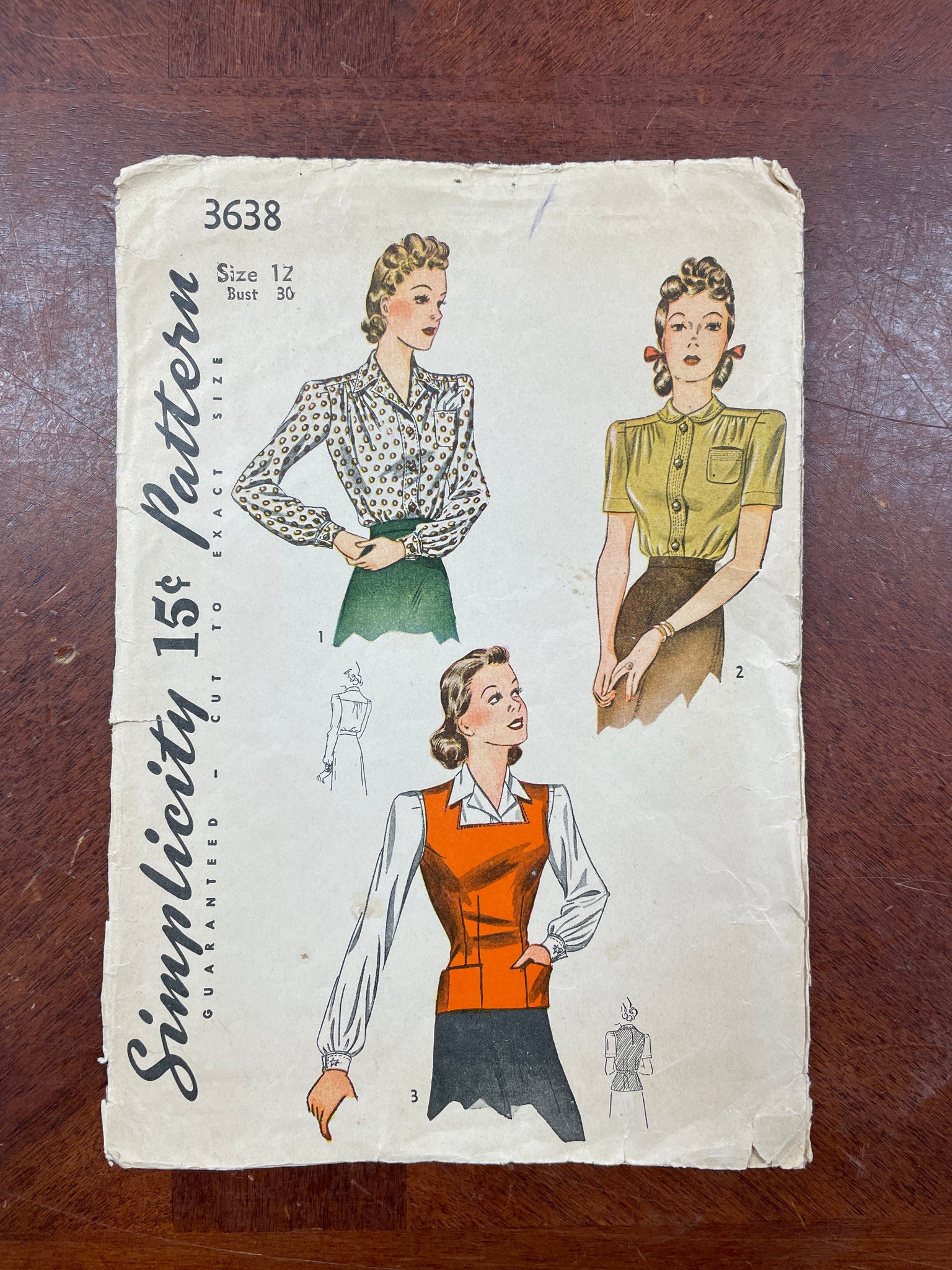 1940's Simplicity 3638 Pattern - Blouse and "Jerkin"