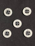 Buttons Plastic Set of 5 Vintage - Charcoal Gray with Marbled Gray and White Ring