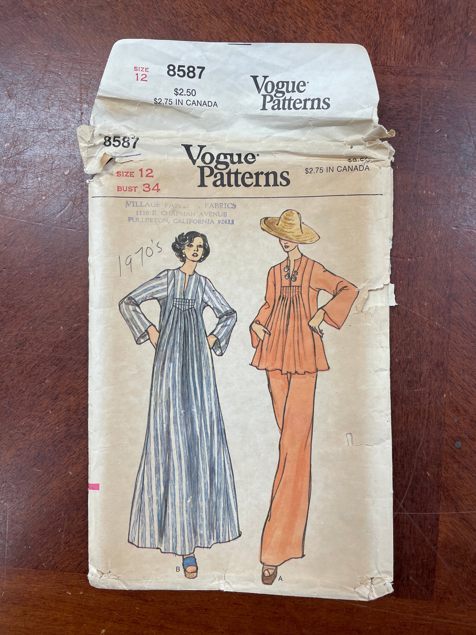 1970's Vogue 8587 Pattern - Dress, Tunic, Pants