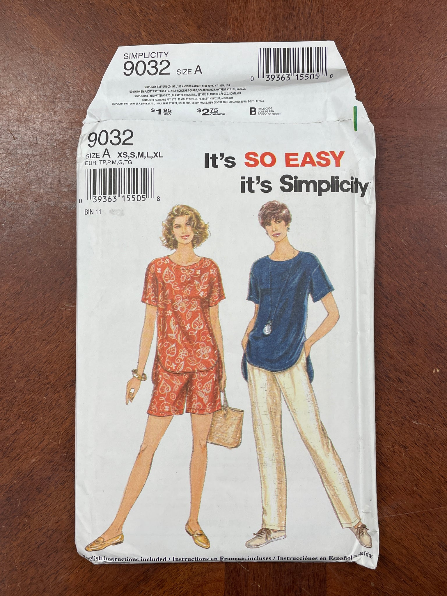 1994 Simplicity 9032 Pattern - Top, Pants and Shorts FACTORY FOLDED