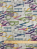 3 2/3 YD Polyester Stretch - Letters in Various Colors on Gray