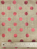 1 YD Jute Burlap - Beige with Metallic Red Dots