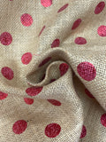 1 YD Jute Burlap - Beige with Metallic Red Dots