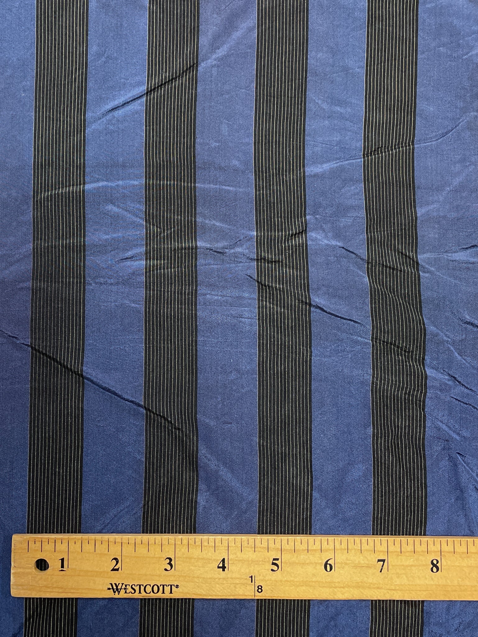 Kimono Silk Salvaged Vintage - Dark Blue with Stripes of Black and Gray