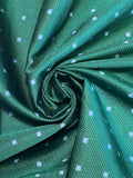 Tie Silk - Green with Squares of Blue with White Centers