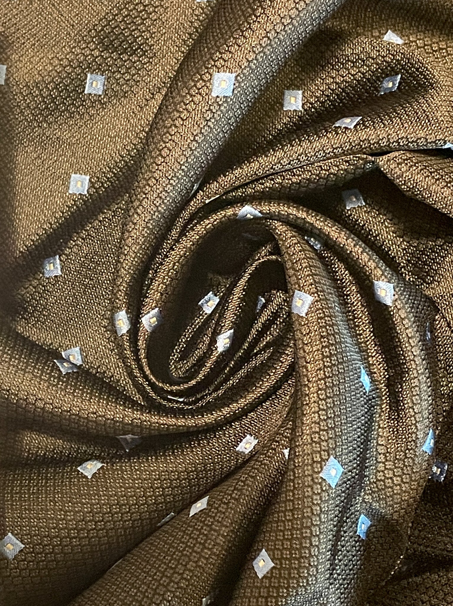 2 1/8 YD Tie Silk - Black with Squares of Blue with White Centers