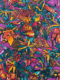 1 1/4 YD Cotton Vintage - African Collage Scenes in Purples, Teals, and Oranges