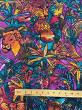 1 1/4 YD Cotton Vintage - African Collage Scenes in Purples, Teals, and Oranges