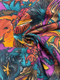 1 1/4 YD Cotton Vintage - African Collage Scenes in Purples, Teals, and Oranges