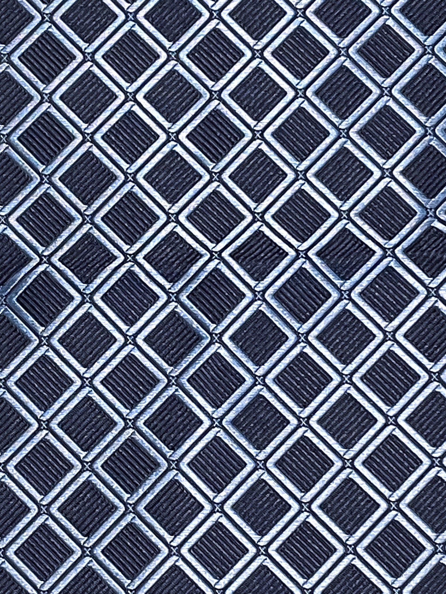 Tie Silk Yarn-Dyed Lattice - Navy Blue with Light Blue