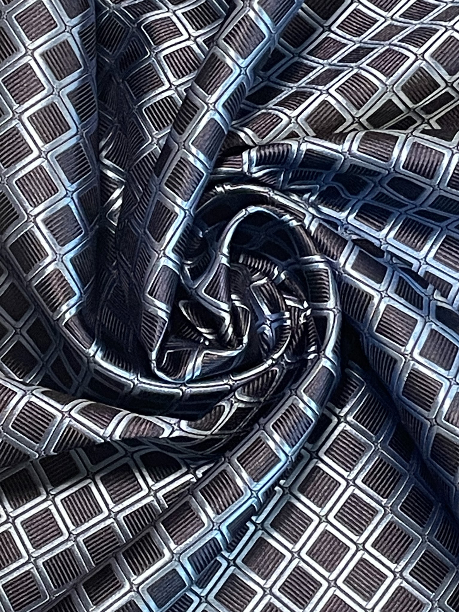 Tie Silk Yarn-Dyed Lattice - Navy Blue with Light Blue