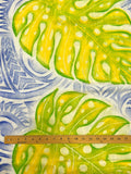 2 1/8 YD Poly/Cotton Hand Block-Printed Vintage - Large Bright Yellow and Green Tropical Leaves and Royal Blue Tribal Designs