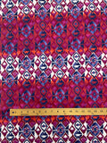 3 YD Cotton Stretch Sateen - Magenta, Navy Blue, and Purple Southwestern Stripes on White